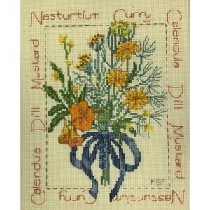 vintage handmade cross stitch fiber art herbs garden kitchen preworked 11 by 14